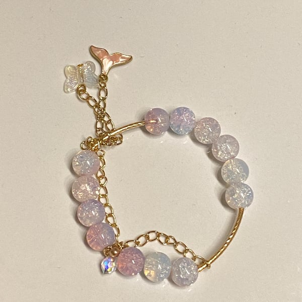 Handmade Glass Beaded Strech Bracelets Elasticated Crackle Beads 