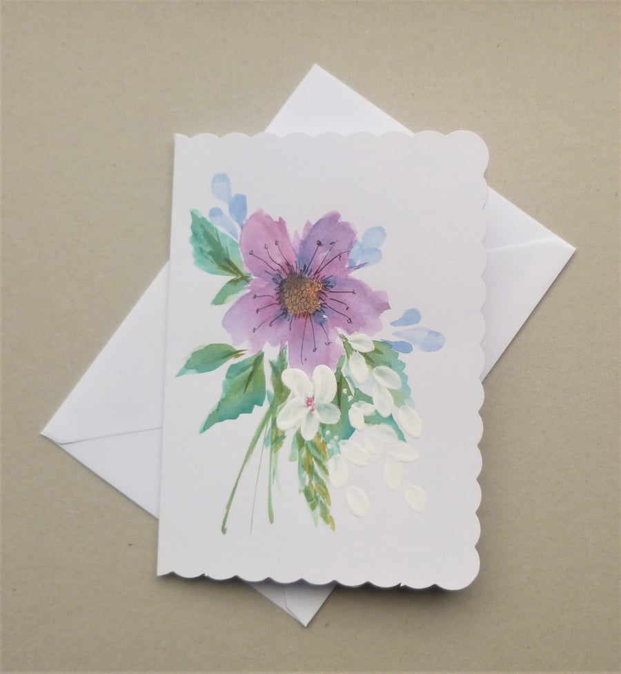 floral hand painted original art blank greetings card ( ref F 538.F1 )
