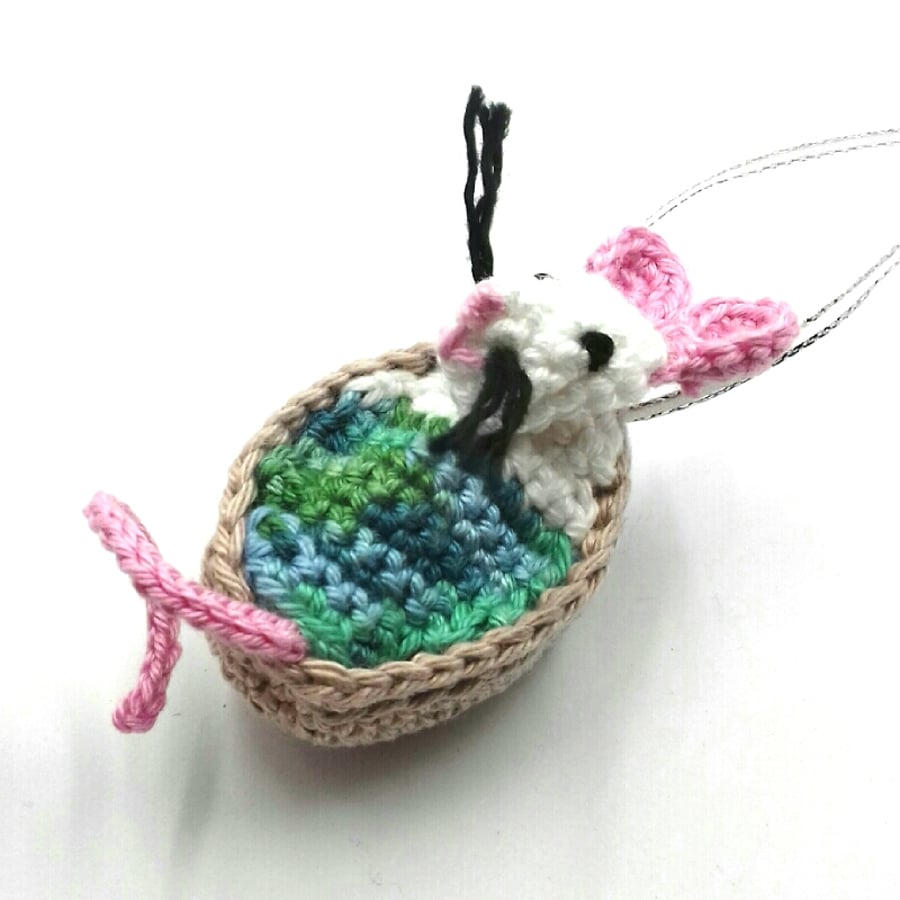 Crochet Mouse in Walnut Tree Decoration 