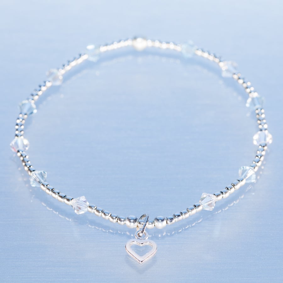 Bracelet dainty silver charm with pale blue Swarovski