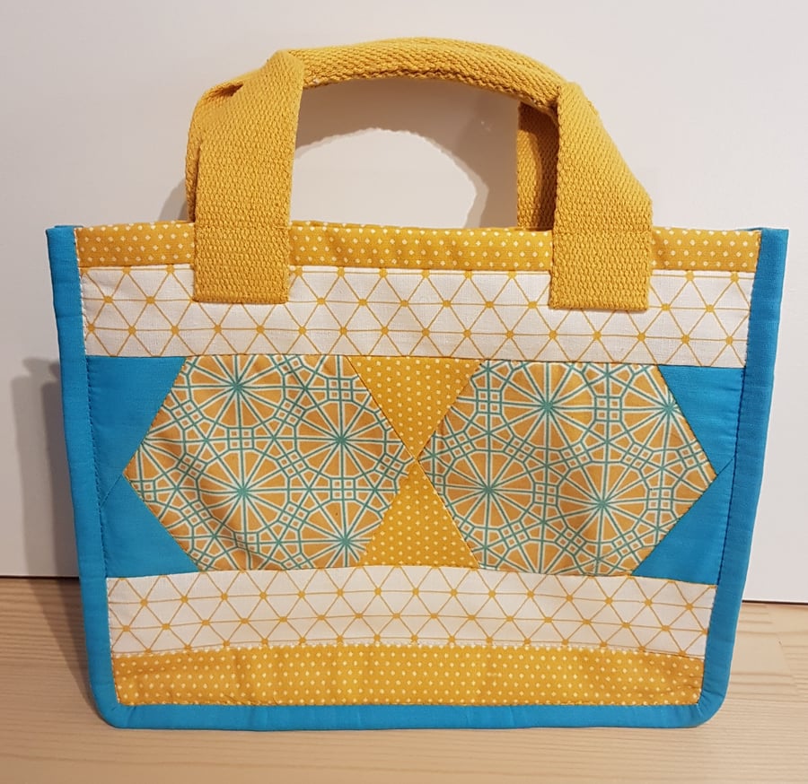 Lunch Bag Yellow-Turquoise Hexagon