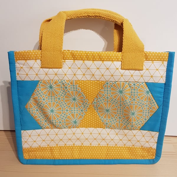 Lunch Bag Yellow-Turquoise Hexagon