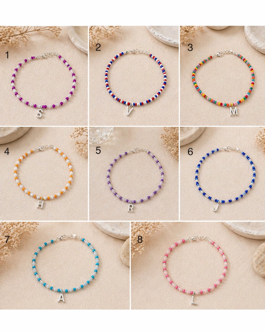 Personalised Initial Seed Bead Anklets
