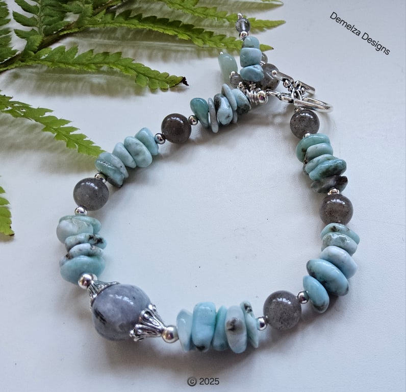 Designer Artizan Larimar & Moonstone Bracelet Silver Plated 