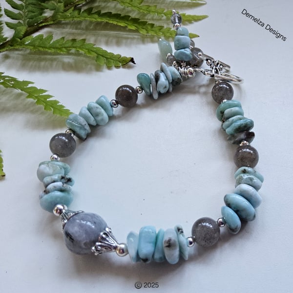 Designer Artizan Larimar & Moonstone Bracelet Silver Plated 