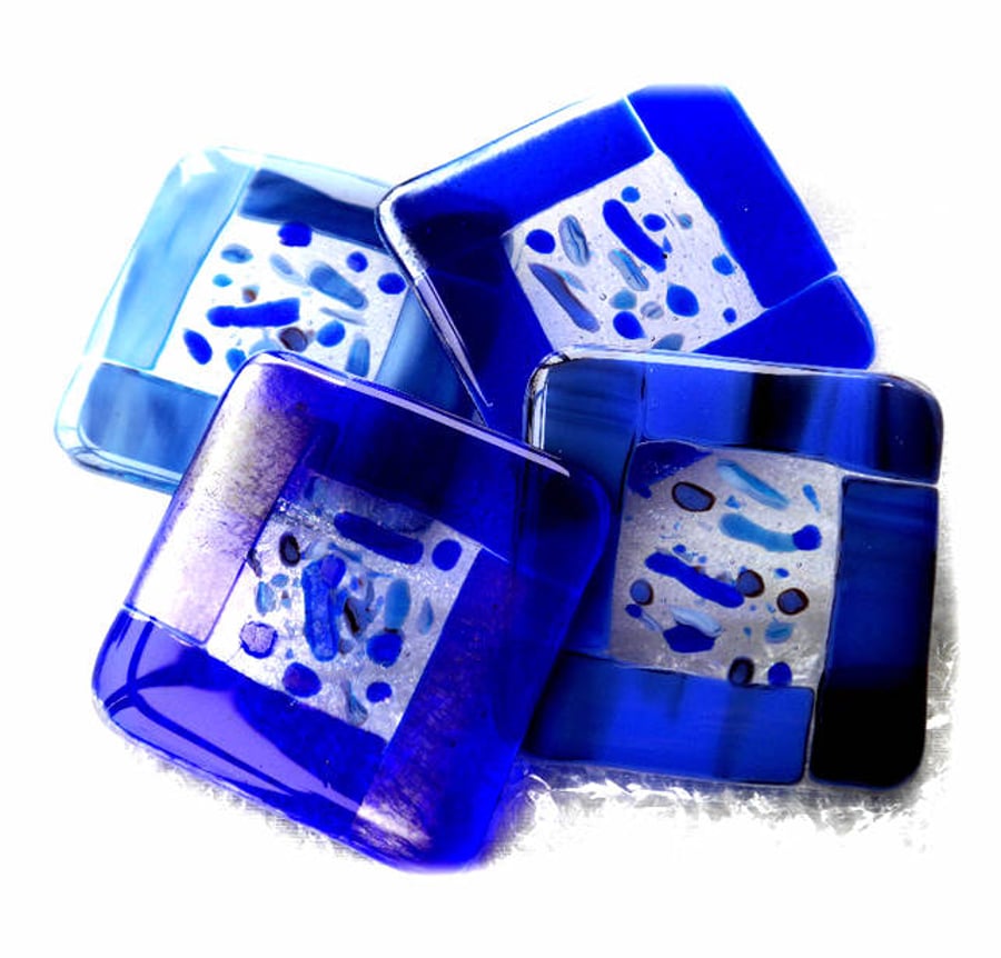 Fused Glass Coasters Set of 4  8cm Blue