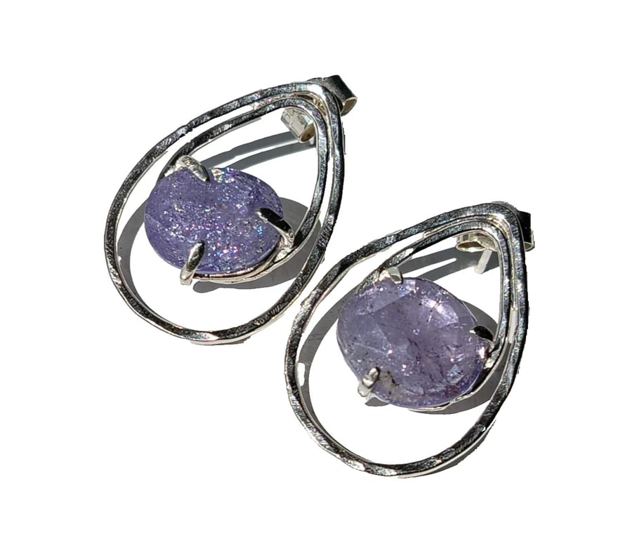  Tanzanite Earrings Recycled Silver Jewellery Gift Teardrop Rose Cut Gemstone