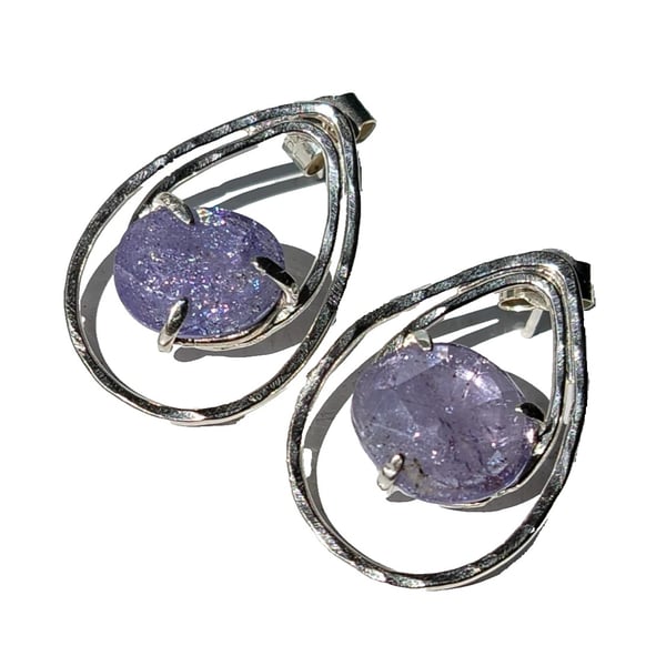  Tanzanite Earrings Recycled Silver Jewellery Gift Teardrop Rose Cut Gemstone
