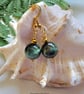 Green Tigers Eye Huggie Gold Plate Earrings