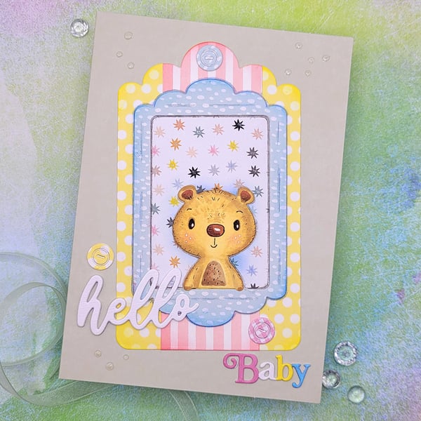 New Baby Card - cards, handmade, teddy bear, baby, welcome to the world