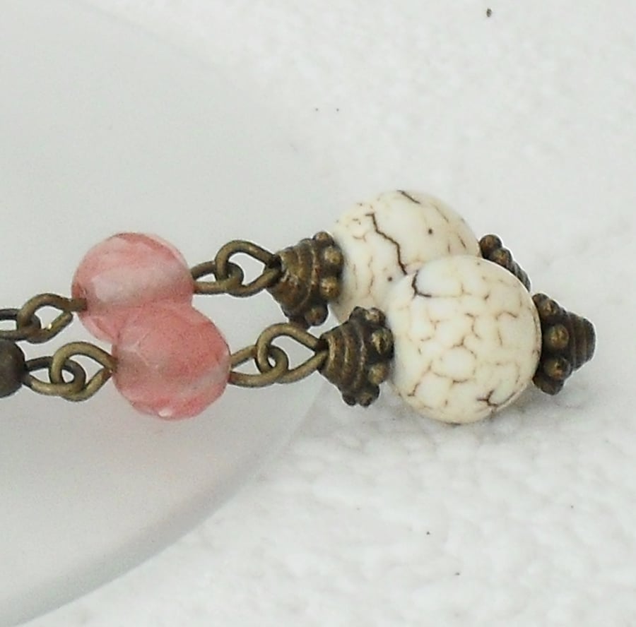 Magnesite and tourmaline vintage-style earrings - REDUCED PRICE THIS WEEK-END 