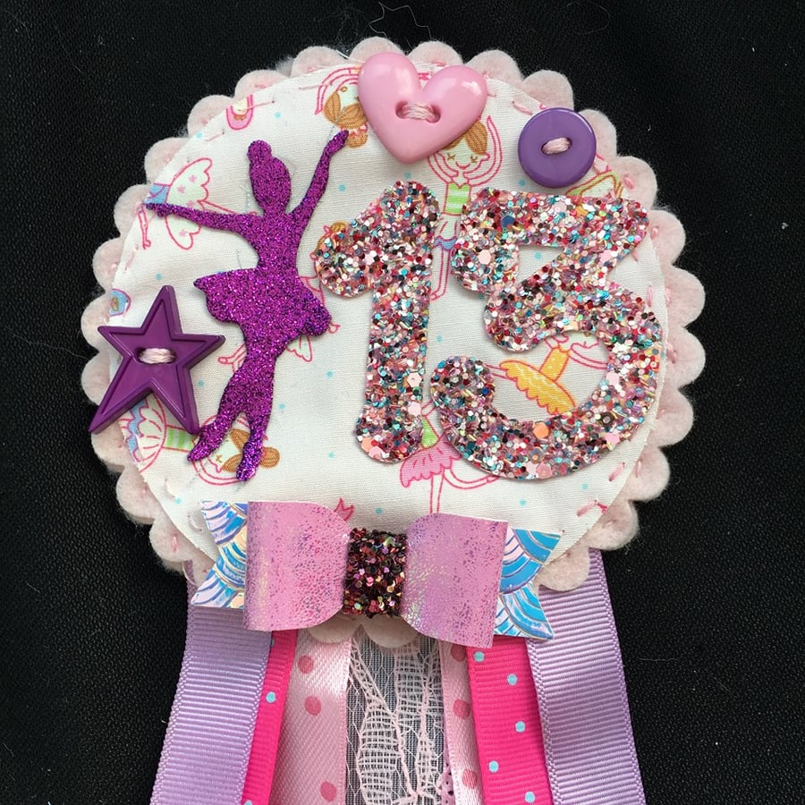 Birthday badge-Rosette Personalised - Ballet design  new - girls
