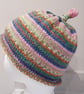 Handknit KNOTTY TOP BEANIE Stripey jacquard multi child teen adult small - Image 1