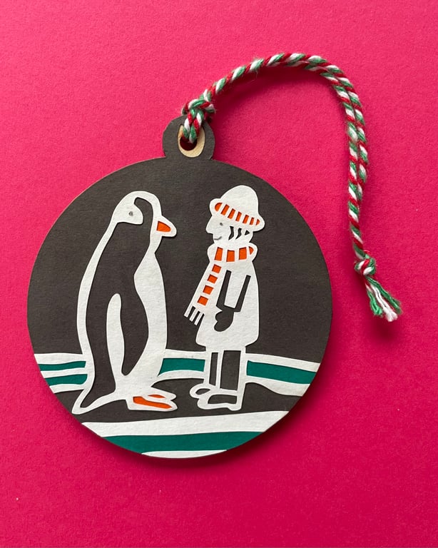 Boy and Penguin Papercut Christmas Decoration 