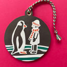 Boy and Penguin Papercut Christmas Decoration 