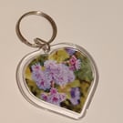 Ageratum houstonianum Purple Flower Photography Heart Shaped Keyring 