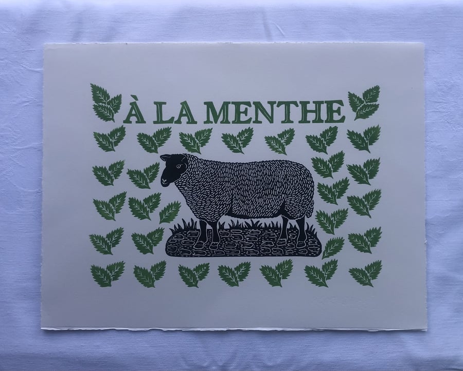 A LA MENTHE - hand made lino print