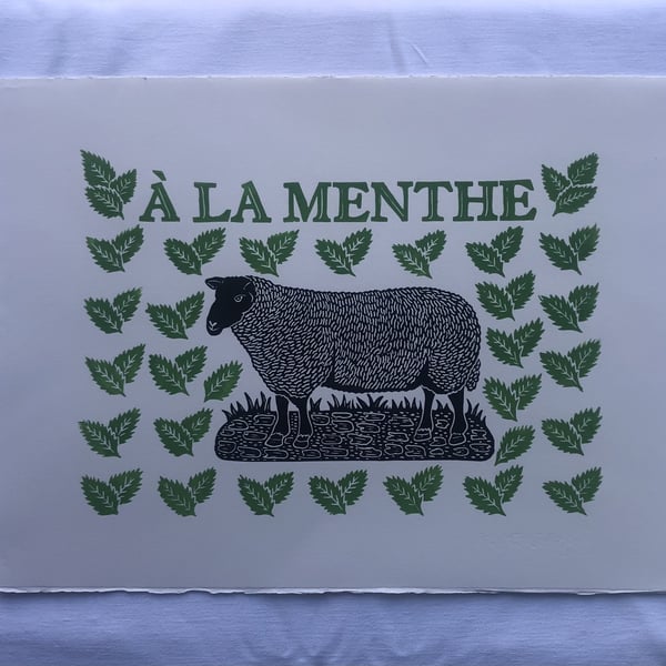 A LA MENTHE - hand made lino print