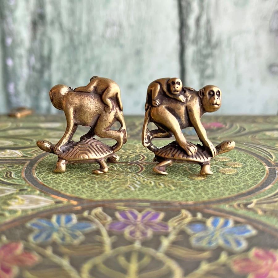 Mother monkey on a tortoise, gift for new mother, Yin and Yang,