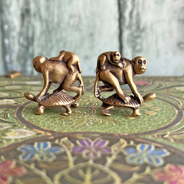 Mother monkey on a tortoise, gift for new mother, Yin and Yang,
