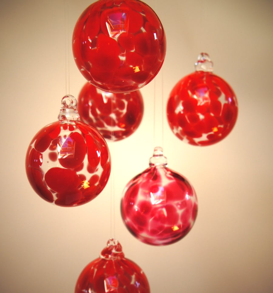  Mini Crimson Hand Blown Glass Baubles, Christmas Tree Decoration