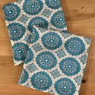 Two 45cm cushion covers made with vintage fabric - beige and blue