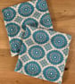 Two 45cm cushion covers made with vintage fabric - beige and blue