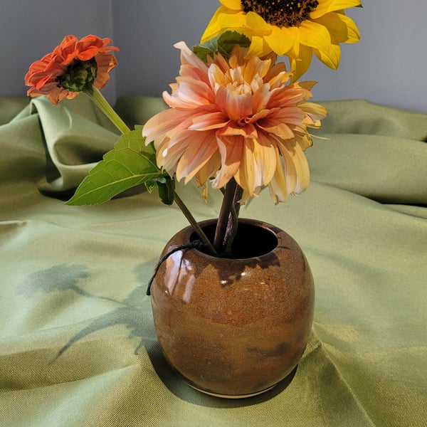 Orange Copper Bud Vase Handmade Pottery