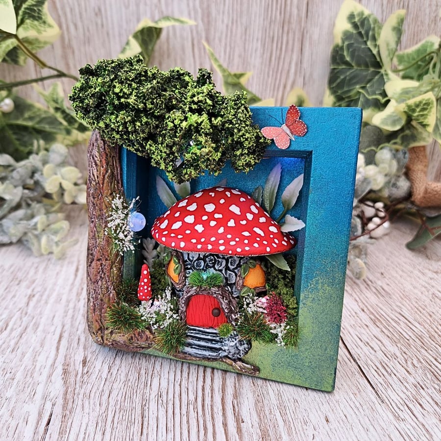 Light Up Box Frame - Enchanted Forest Mushroom House – Wall Hanging or Free Sta