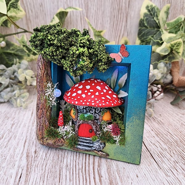  Light Up Box Frame - Enchanted Forest Mushroom House – Wall Hanging or Free Sta