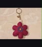 Embroidered Felt Flower bag Charm – Beaded pink Keyring Accessory - Image 5