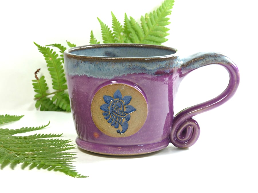 Delicious Berry Mug with Exotic Flower -  Ceramic Pottery Stoneware UK