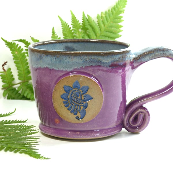 Delicious Berry Mug with Exotic Flower -  Ceramic Pottery Stoneware UK