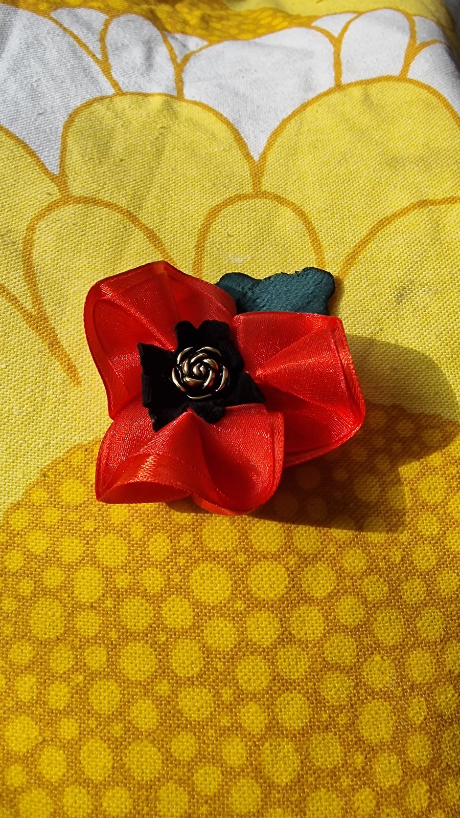 Handmade poppy style flower, hair clip, broach 