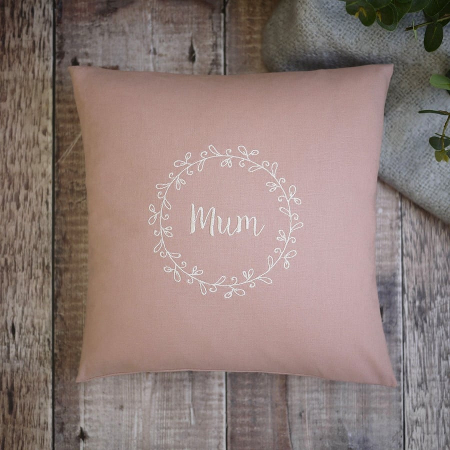 mothers day gift,personalised embroidered cushion,pink cushion,mum cushion