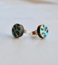 Hand painted colourful leopard print wooden circle ear studs - Image 9