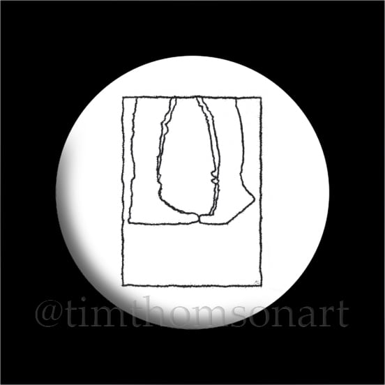The Kiss. Originally a monoprint, now digitised as a 25mm Button Pin Badge
