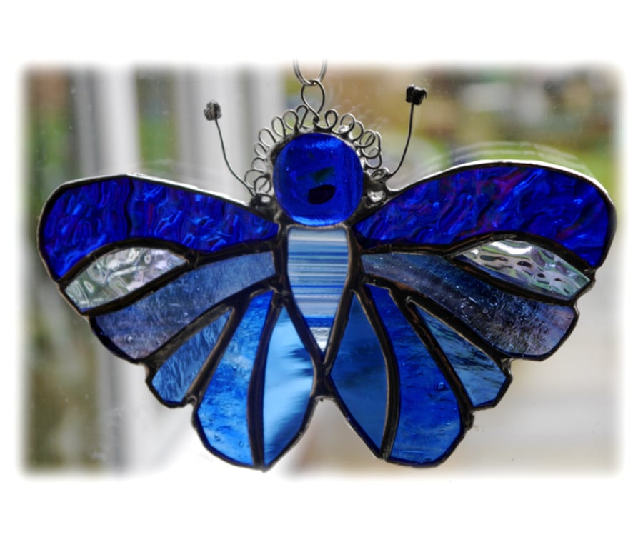 SOLD Blue Butterfly Suncatcher Stained Glass Handmade 074
