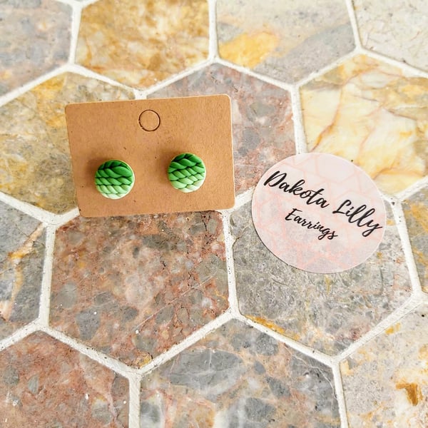 Green ombre knit effect polymer clay stud earrings