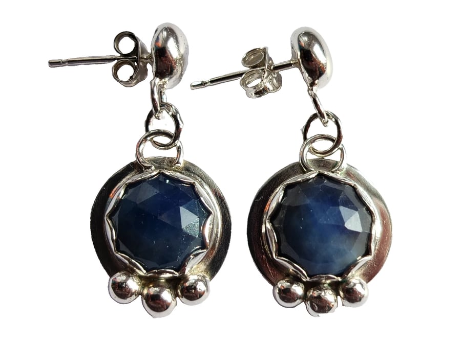 Sterling Silver Earrings with Natural Sapphire Rose Cut Gemstones Jewellery Gift