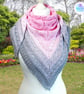 Pink and grey ombre crochet lace cotton shawl. Crochet shawl. Pink grey scarf. - Image 5