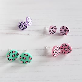 Pastel Leopard Print Modern earrings, STUD STYLE, limited pairs available