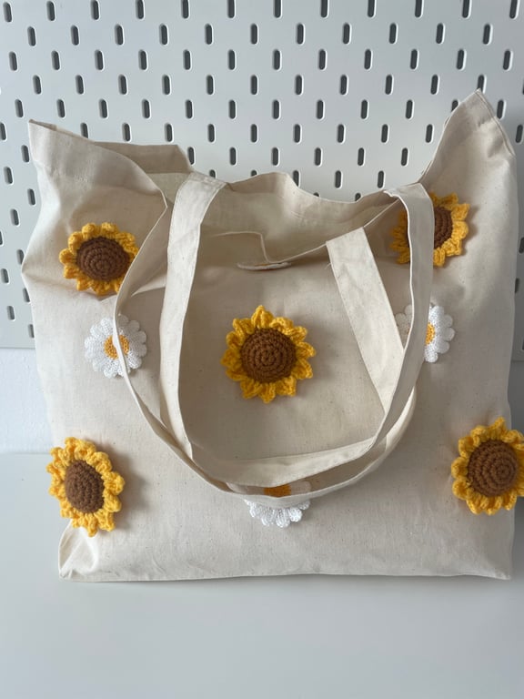 Large sunflower and daisy tote bag made to order 