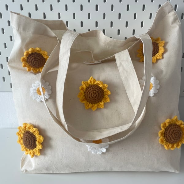 Large sunflower and daisy tote bag made to order 