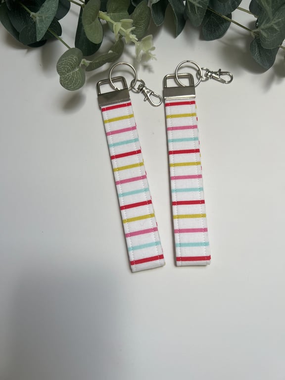 Key Fob Wristlet Set  in Multi Stripe Fabric, Bag Strap