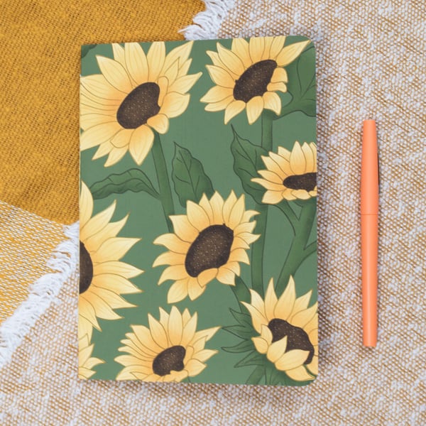 A5 Handmade Notebook with Sunflower Design