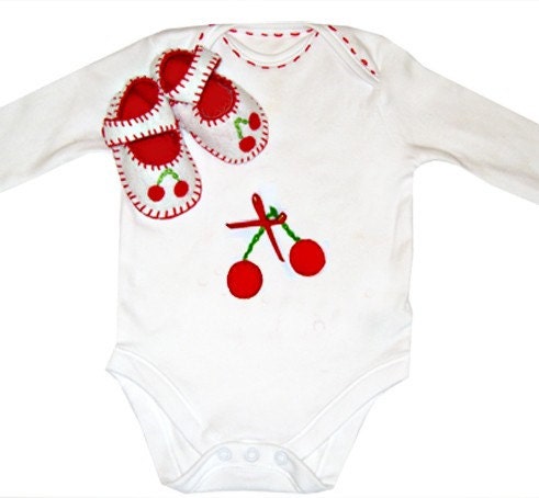 Cherry Babygrow and Baby Shoes Gift Set, Baby Gift