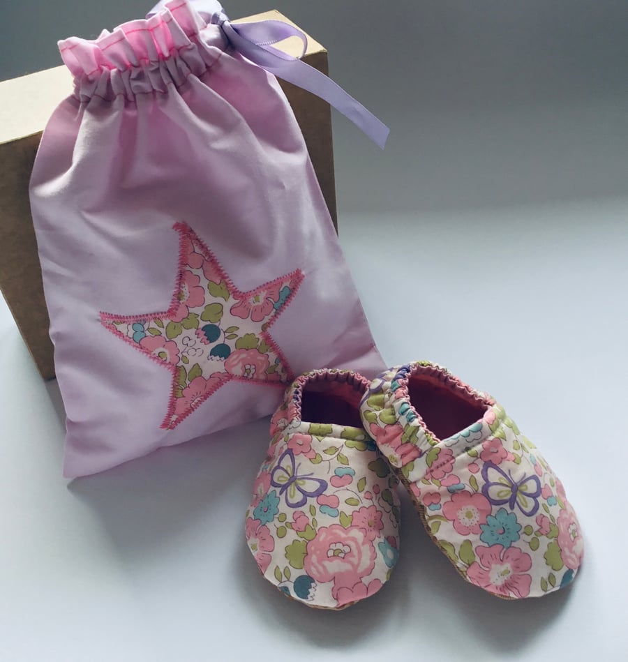 Liberty Fabric Baby Shoes and Shoe Bag 
