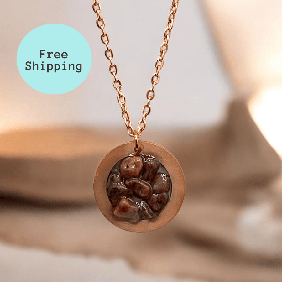 Deep Pink Rhodonite Crystal Necklace for Anxiety Relief