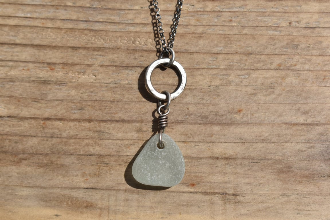 Sea Glass and Recycled Sterling Silver Necklace, White Scottish Sea Glass